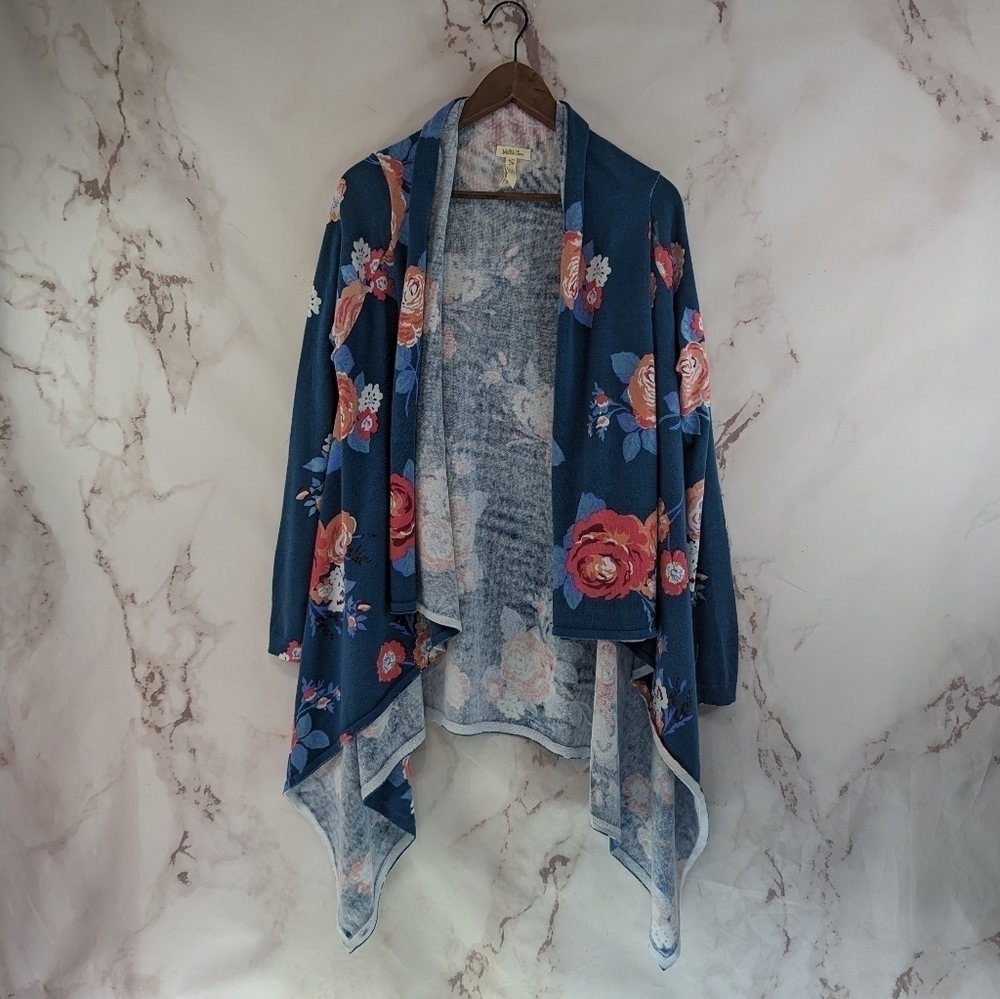 Matilda Jane Sweater Women XL Blue Waterfall Cardigan Floral Cozy Days